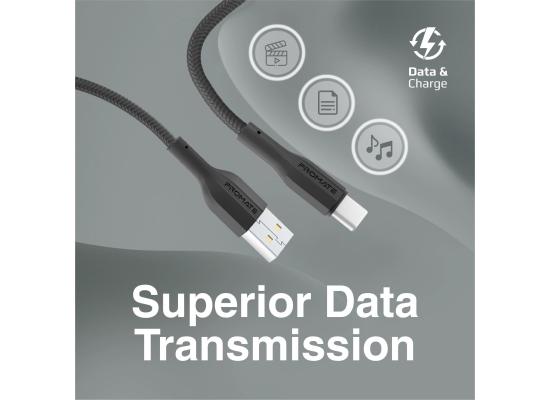 Promate xCord-AC Super-Flexible USB-A to USB-C Cable, 10W, 1M